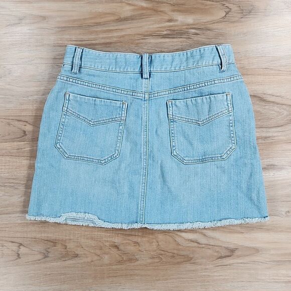 🐞Gap Blue Denim Raw Hemline Stretch Skirt Size 8 - Picture 2 of 11